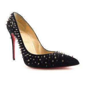 CHRISTIAN LOUBOUTIN Black Spike Suede Leather Heel Pumps 39